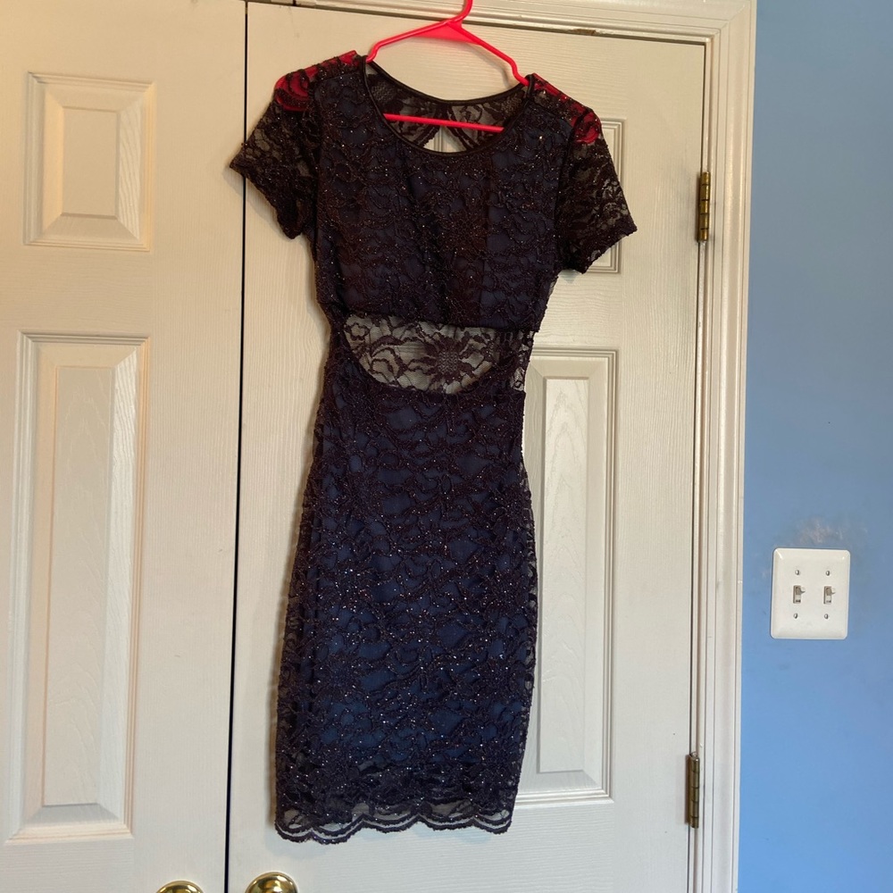Tight sparkly blue lace dress